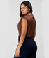 Side Detailed Satin Top- Brown